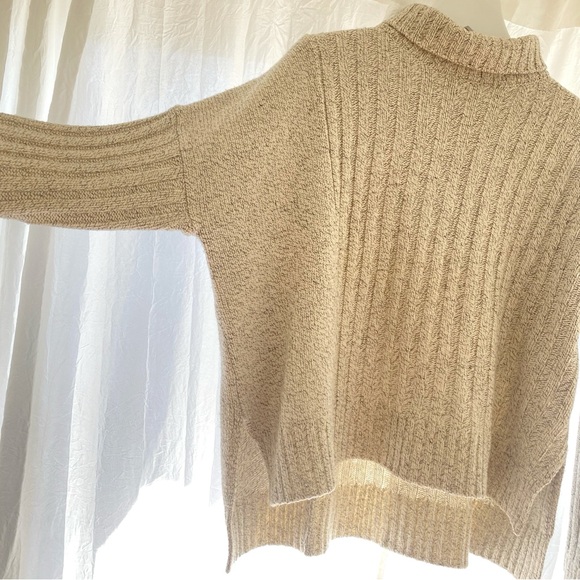 DEREK LAM 10 CROSBY CREAM BEIGE WOOL BLEND RIBBED TURTLENECK SWEATER - Picture 3 of 10